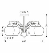 Lampa wisząca Tobias szklana 5-punktowa z bursztynowym kloszem złota