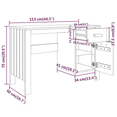 vidaXL Biurko HAMAR, jasnoszare, 113x50x75 cm, lite drewno sosnowe