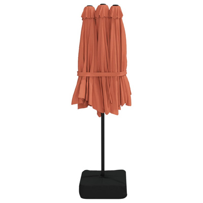 Podwójny parasol ogrodowy z LED, terakotowy, 449x265 cm