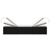 vidaXL Leżak z poduszką i stolikiem, polirattan, kremowy