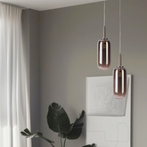 Lampa wisząca FIUGGI srebrna - ze szklanym z podłużnym kloszem – nowoczesna lampa LED nad stół