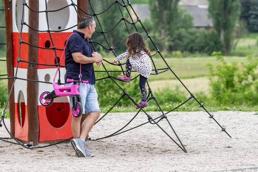 FWRider Super Sport 516491  Kolor: Pink / Różowy z różowymi felgami Rowerek biegowy Jeździk 2w1 Ciche koła + Pasek do noszenia dla Rodzica