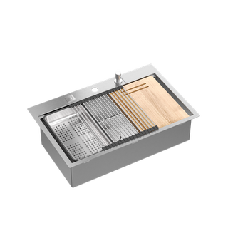 BURT Workstation SteelQ zlewozmywak 1-komorowy b/o stal szlachetna 760*500*220 mm + syfon push to open + dozownik stal szcz. + wkładka ociekowa+ Qmata + nakładka