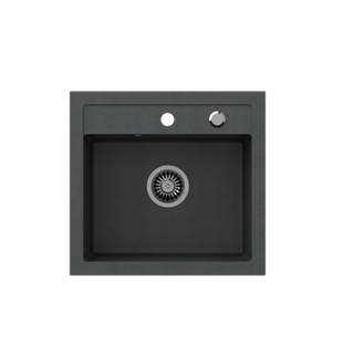 JOHNNY 110 GraniteQ zlewozmywak granitowy black dotted (czarny) 1-komorowy b/o (50x47x18,5), z syfonem i zaślepką stal szlachetna
