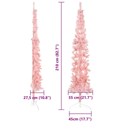 Smukła choinka połówka ze stojakiem, sztuczna, różowa, 210 cm