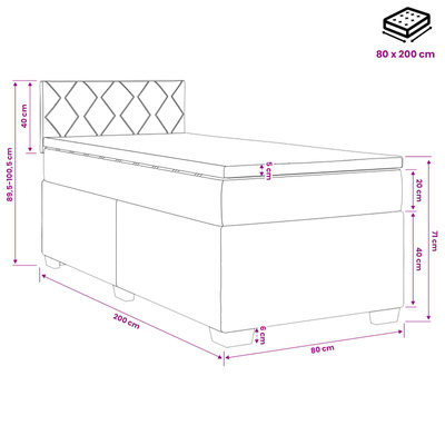 Łóżko kontynentalne z materacem Czarny 80 x 200 cm tkanina