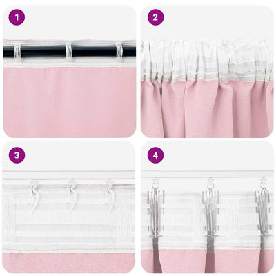 Firany blackout z kółkami 2 pcs Dziecięcy róż 260 x 140 cm