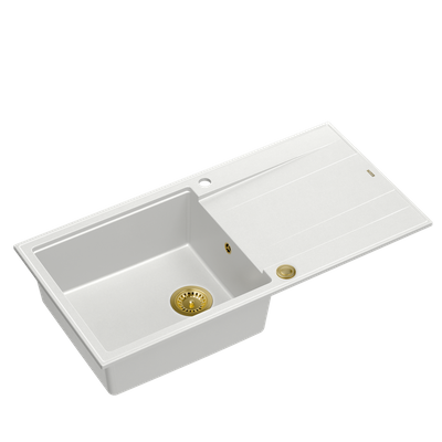 EVAN 146 XL GraniteQ zlewozmywak z syfonem Push 2 Open 1-komorowy z/o (1000x500x210; kom. 420x480) snow white / elementy złote