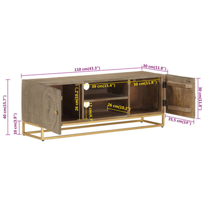 vidaXL Szafka pod TV, 110x30x40 cm, lite drewno mango i żelazo