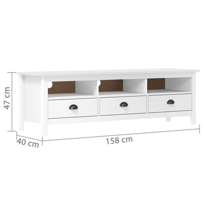 Szafka pod TV Hill, biała, 158x40x47 cm, lite drewno sosnowe vidaXL