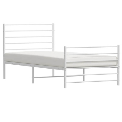 vidaXL Metalowa rama łóżka z wezgłowiem i zanóżkiem, biała, 90x190 cm model standard