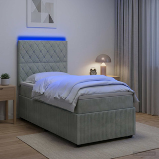 Łóżko z box spring LED z materacem jasnoszary 80 x 200 cm Welur
