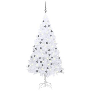 Sztuczna choinka z lampkami i bombkami, biała, 120 cm, PVC vidaXL
