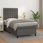 vidaXL Łóżko kontynentalne z materacem, szare, ekoskóra 90x200 cm model standard