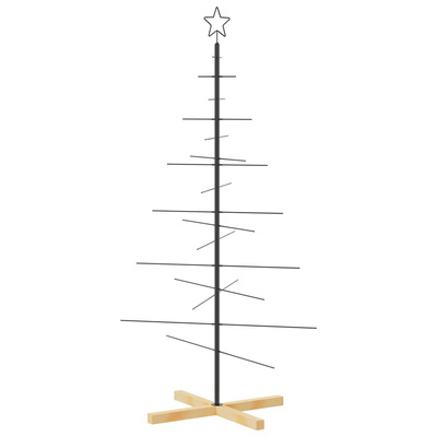 vidaXL Metalowa choinka z drewnianą podstawą, czarna, 150 cm