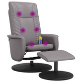 vidaXL Rozkładany fotel masujący z podnóżkiem, szary, sztuczna skóra