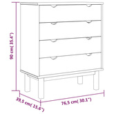 Komoda OTTA, 76,5x39,5x90 cm, lite drewno sosnowe