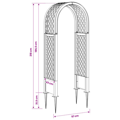 Różany łuk z kolcami antracytowy 97 x 43 x 218 cm PP