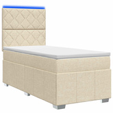 Łóżko z box spring LED z materacem kremowy 90 x 200 cm tkanina