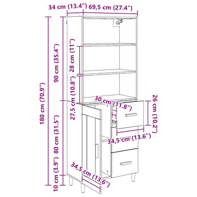 Highboard Stare drewno 69,5 x 34 x 180 cm Drewno inżynieryjne