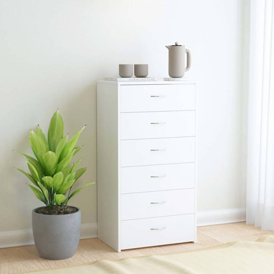 vidaXL Komoda, 6 szuflad, biała, 50x34x96 cm, materiał drewnopochodny