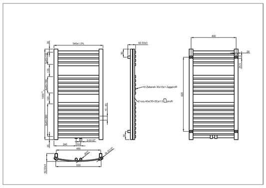 GRZEJNIK ŁAZIENKOWY 540X1000 CZARNY
