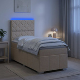 Łóżko z box spring LED z materacem kremowy 90 x 200 cm tkanina