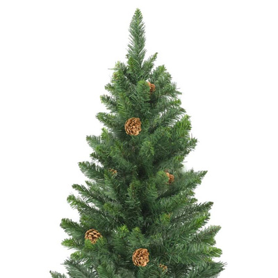 vidaXL Sztuczna choinka z lampkami i szyszkami, zielona, 210 cm