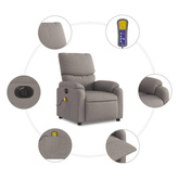 vidaXL Rozkładany fotel masujący, elektryczny, kolor taupe, tkanina