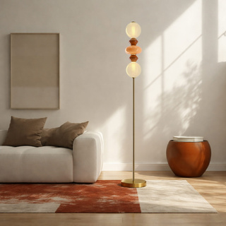 FLORES lampa podłogowa mosiężny+brązowy+pomarańczowy 15W LED 3000K klosz biały
