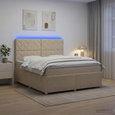 Łóżko z box spring LED z materacem kremowy 160 x 200 cm tkanina