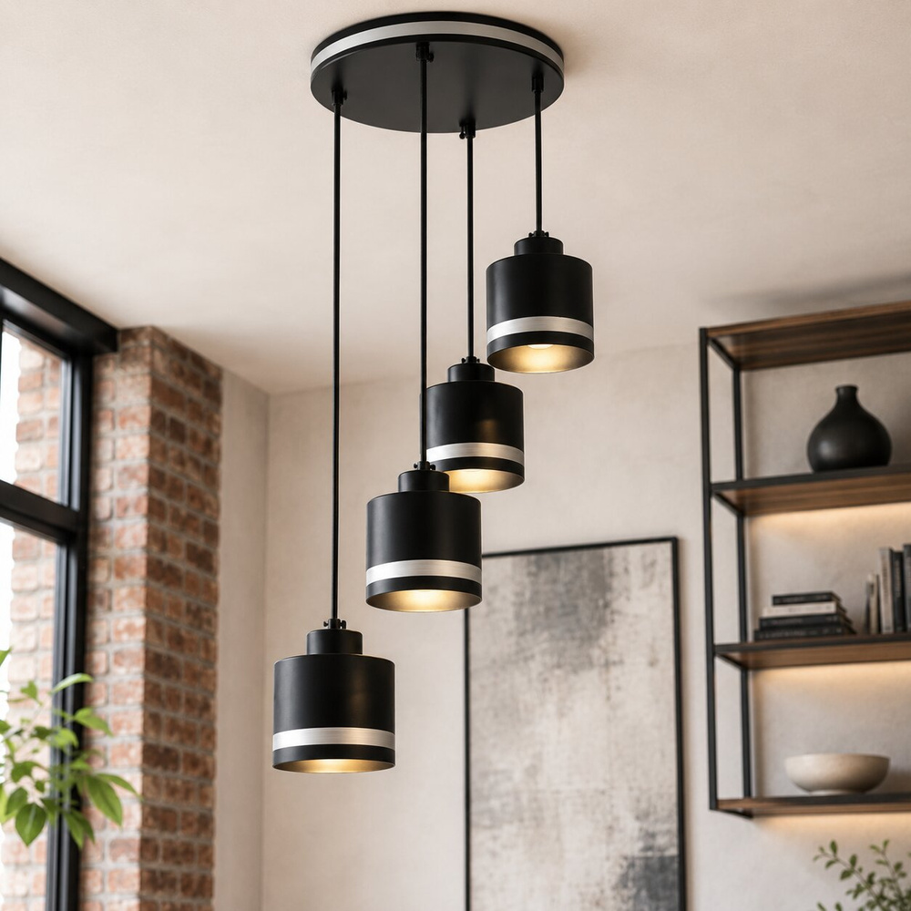 Lampa wisząca Wama talerz 4-punktowa nad stół metalowa czarno-chromowa