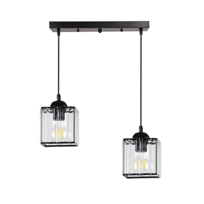 Lampa Wisząca Czarny 2X40 E27 Klosz Czarny+Kryształy Bezbarwne Glassia