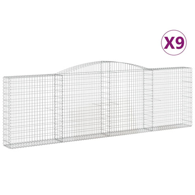 Kosze gabionowe, 9 szt, 400x30x120/140 cm, galwanizowane żelazo