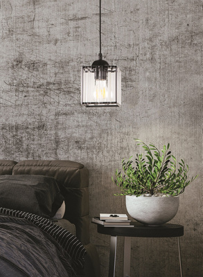 Glassia Lampa Wisząca Czarny 1X40 E27 Klosz Czarny+Kryształy Bezbarwne