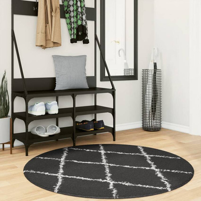 vidaXL Dywan z długim włosiem PAMPLONA, czarno-kremowy, Ø 120 cm