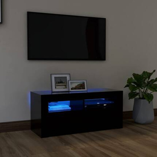 vidaXL Szafka pod TV z oświetleniem LED, czarna, 90x35x40 cm