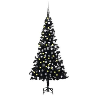 vidaXL Sztuczna choinka z lampkami i bombkami, czarna, 120 cm, PVC model standard