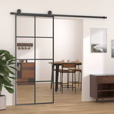 vidaXL Drzwi przesuwne, czarne, 90x205 cm, szkło ESG i aluminium