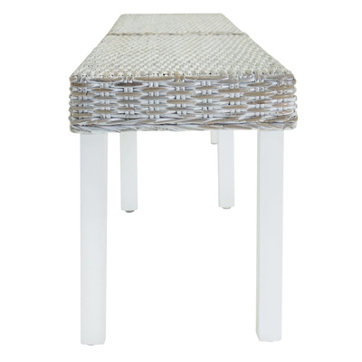 Ławka biała, 160x35x45 cm, naturalny rattan kubu i drewno mahoniowe