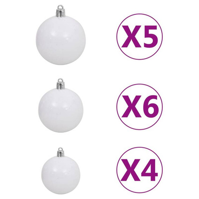 Sztuczna choinka z lampkami i bombkami, biała, 120 cm, PVC vidaXL