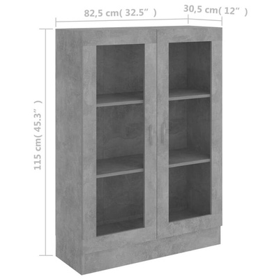 vidaXL Witryna, szarość betonu, 82,5 x 30,5 x 115 cm, płyta wiórowa