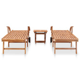 vidaXL Leżaki ze stolikiem, 2 szt., lite drewno tekowe