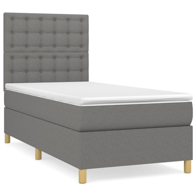 vidaXL Łóżko kontynentalne z materacem, ciemnoszara tkanina 90x200 cm wariant 24