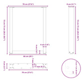 Nogi do stołu jadalnego w kształcie litery U 2 szt. Naturalna stal 70x(72-73) cm Stal