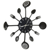 vidaXL Zegar ścienny z łyżek i widelców, czarny, 40 cm, aluminium