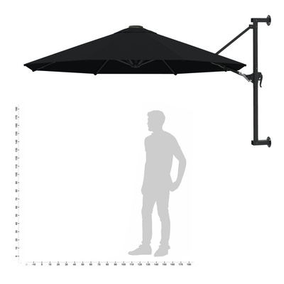 Parasol ścienny na metalowym słupku, 300 cm, czarny