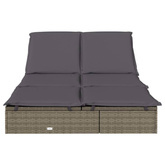 vidaXL 2-osobowy leżak z poduszkami, szary, polirattan