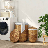 Kosz na pranie z pokrywą 2 pcs Naturalny Brąz Rattan Kubu