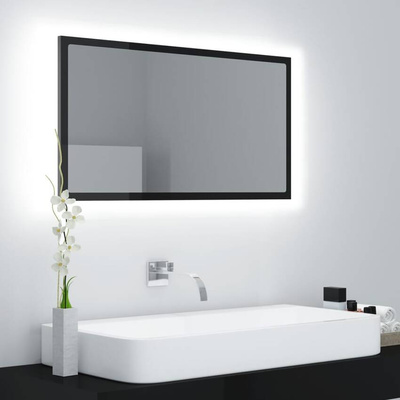 vidaXL Lustro łazienkowe LED, wysoki połysk czarne, 80x8,5x37cm, akryl